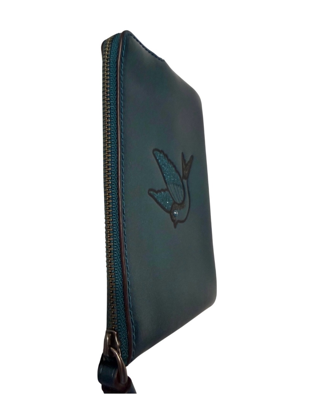 Coach sparrow bird teal metallic limited edition rare corner zip wristlet - Picture 5 of 6